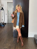 Fashion Brown Lapel With Pocket Jacket Woman Casual Single Breasted Long Sleeve Short Coat Lady Autumn High Street Outwear