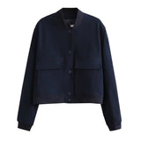 HiqdressWomen Fashion With Pockets Bomber Jacket Coats Vintage Long Sleeve Front Button Casual Female Outerwear Chic Tops