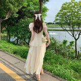 Summer Chiffon Fairy Dress Women Solid Elegant Party Midi Dress Female Casual Sweet Korean Fashion Pink Dress New Clothes