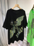 L-4XL Plus Size Tops Rhinestone Graphic T-shirts Luxury Large Size Tunic for Women Men Summer Cotton Women's Clothing Chubby Y2K