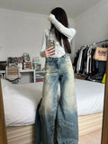 HOUZHOU Y2K Grunge Distressed Baggy Jeans Women Gyaru Vintage 90s Streetwear Flare Denim Pants American Retro Aesthetic Trousers