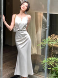 Summer Stain Women Dress New Elegant Sleeveless Female Vestidos Mermaid Robe 2023 Fashion Slim Lady O-neck Solid One Pieces Maxi