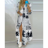 Women Boho Printed Long Shirts Dress Summer Turn-down Collar Long Sleeve Party Dress Female Casual Evening Maxi Dresses Vestidos