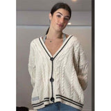 90S Vintage Loose Slight Stretch Cardigan Fashion Star Embroidery Tay Women Warm Soft Sweater Ladies Casual V-neck Knitted Top