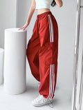 HiqdressHigh Waist Drawstring Cargo Pant Wide Leg Joggers Trousers Striped Harajuku Baggy Parachute Pants Sweatpants Women Clothes Y2k