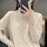 Autumn Winter Women's Soft Wool Sweater Pile Collar Twisted Thickened Pullover Casual Basis Top Cashmere Female Knitwear