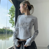 Hiqdress- Vintage Women Clothes Y2k Spring Outfits T-shirts Mujer De Moda O-neck Long Sleeve Print Woman Tshirts Fashion Casual Tops Gothic Crop Top