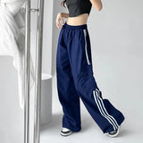 MEXZT Striped Sweatpants Women Hip Hop Streetwear Baggy Wide Leg Cargo Pants Bf Y2K High Waist Drawstring Joggers Trousers