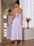 New Summer Elegant Maxi Dress  New Arrival Purple Spaghetti Strap Wedding Guest Dress Lace Up Party Dresses