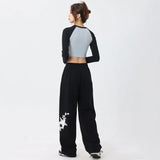 Hip Hop Streetwear Oversize Jogging Sweatpants Women New Drawstring Elastic Waist Stars Wide Leg Baggy Casual Sports Trousers