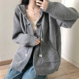 Women Cardigan Sweater Fashion Streetwear Female Loose Knitted Coats Casual All Match Korean Hooded Jacket Autumn New