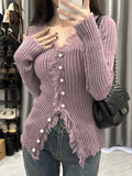 Women Sweater Cardigans Autumn Winter Tassel Knitted Korean Slim Long Sleeve Elegance Casual Hotsweet Y2K Top Solid V-neck New