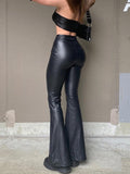 HiqdressOutfits For Women PU Leather High Waist Flare Pants Club Party Elastic Trousers Pant Gothic Chic Clothes Legging Fashion