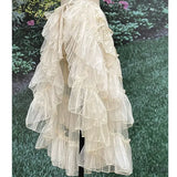 Double Layered Lolita Waist Curtain Sheer Cover Up High Low Skirt w. Asymmetrical Ruffles