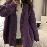 Autumn Winter Purple Cardigan Women Sweater Knitted Cardigans Tops Vintage V Neck Sweaters Coats Y2k American Retro Cardigans