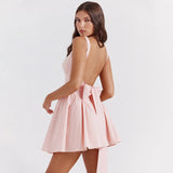 Summer Mini Backless A Line Dress Sexy White Big Bow Dress Casual Women Birthday Holiday Dress New Arrivals