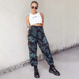 Dragon Print Cargo Pants Women Tapered Carrot Loose Trousers Summer Casual Streetwear Lady Bandage Waist Lace Up Pants