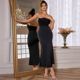 Maxi Strapless Formal Occasion Dresses Elegant Bodycon Corset  Party Dresses Sexy Velvet and Satin Patchwork Dress