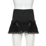 Gothic Y2K Lace Trim Mini Skirt Harajuku Vintage Tie Up Bow Dark Academia Sexy Women Skirts Hottie A-Line Grunge New