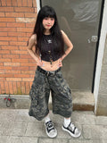 Cargo Pockets Camouflage Baggy Jorts Women Pleated Pintuck Loose Casual High Rise Denim Shorts Harajuku Retro Clothes