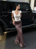 Sexy Leopard Print Maxi Skirt Women Summer New High Waist Vintage Slim Elegant Trumpet Long Skirt Female Streetwear