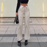 Autumn Winter High Waist Leather Long Pants Women Sexy Zipper Straight Black Casual Party Y2k Trousers Streetwear