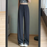 New Women'S Spring Autumn Summer High Waist Draping Straight Tube Wide Leg Pants Versatile Casual Sunscreen Ice Silk Trousers