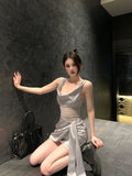 Summer French Elegant Y2k Mini Dress Woman Sexy Sleeveless Short Party Dress Casual One Piece Dress Korean Fashion Chic