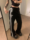 Y2k Black Striped Sweatpants Woman Korean Fashion Spring Gyaru Wide Leg Sports Pants Streetwear Harajuku Trouser Kpop