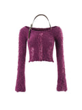 Hiqdress2 Fall Woman 2000s Gyaru Coquette Halter Crop Top Pullovers Slash Neck Jumper Fluffy Sweater Design Knitwears Y2K Hot Sexy Kawaii