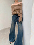 Y2k Blue Flare Jeans for Woman Vintage Wide Leg Denim Pants Female Full Length Baggy Pantalones Vaqueros Mujer Spring