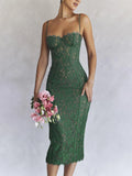 Midi Green Dress Elegant Sexy Night Wedding Guest Evening Party Dresses Spaghetti Strap Birthday Dress for Women 