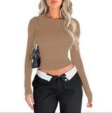 HiqdressWomen T-shirt Long Sleeve O Neck Autumn Winter Ladies Crop Tops Streetwear Slim Fit Pullover Solid Tops Sexy Female Y2K Clothes