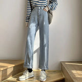 Autumn Spring Jeans Women Denim Pants Vintage Straight Trousers Fashion Female White Black Solid Loose Casual Wide Leg Pants