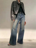 Y2k Blue Flare Jeans for Woman Vintage Wide Leg Denim Pants Female Full Length Baggy Pantalones Vaqueros Mujer Spring