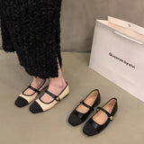 Women Flat Shoes Fashionable and Versatile Square Toe French Mary Jane Shoes Women New Summer Soft Soled Beanie Shoes