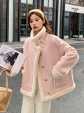 new Korean fashion Maillard fat MM purple Kawaii lamb suede plus velvet coat women's Y2K Harajuku loose casual warm coat