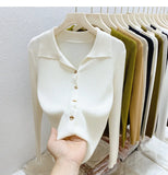 Simple 2023 Autumn New Lapel Sweater Button Design Knitted Cardigan Outer Wear Inner Bottoming Top