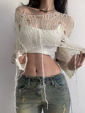 Knitted Tops Long Sleeve Sweater Women Clothes Korean Fashion Hollow Out Crop Top Pullovers Knit Jumper Grunge Y2k Chic