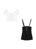 HiqdressSummer Black Bodycon 2 Piece Mini Dress Women Sets Korean Fashion Chic Y2k White Slash Neck Crop Top High Waist Skirt Suits