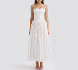 Summer Elegant Party Dresses New Arrivals Floral Print Spaghetti Strap Long Dresses One-piece Graduation Dress