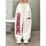 QWEEK Cyber Y2K Streetwear White Jogging Sweatpants Women Harajuku Egirl Sports Pants Oversized Hip Hop Letter Wide Leg Trousers