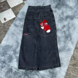 HiqdressJeans New Harajuku Hip Hop Retro Skull Graphic Embroidered Baggy Jeans Denim Pants Men Women Goth High Waist Wide Trousers