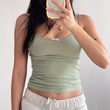 Vintage Women's Vest Summer Slim Fit Camisole Cute Bow Fairy Y2K Coquette Cropped Tops 2000s Retro Aesthetic Kawaii Streetwear