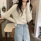 Simple 2023 Autumn New Lapel Sweater Button Design Knitted Cardigan Outer Wear Inner Bottoming Top