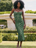 Midi Green Dress Elegant Sexy Night Wedding Guest Evening Party Dresses Spaghetti Strap Birthday Dress for Women