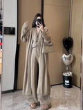 New Autumn Winter Women Knitted Three Piece Set Cardigan Sweater + Single Breasted Vest Tops And Wide Leg Pants Fashion Elegant