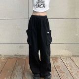 Street Fashion Pocket Cargo Pants Women Loose High Waist Thin Sweatpants All-match Korean Style Lazy And Handsome Trousers