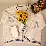 Ins Fashion V-neck Single Breasted Knitted Sweater Autumn Star Embroidered Cardigan Casual Long Sleeve Crochet Cardigan Tops