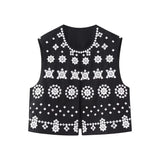 HiqdressWomen Fashion Y2k Vintage Floral Embroidery Vest Top V Neck Loose Casual Summer Woman Short Cardigan Waistcoat Chic Tops